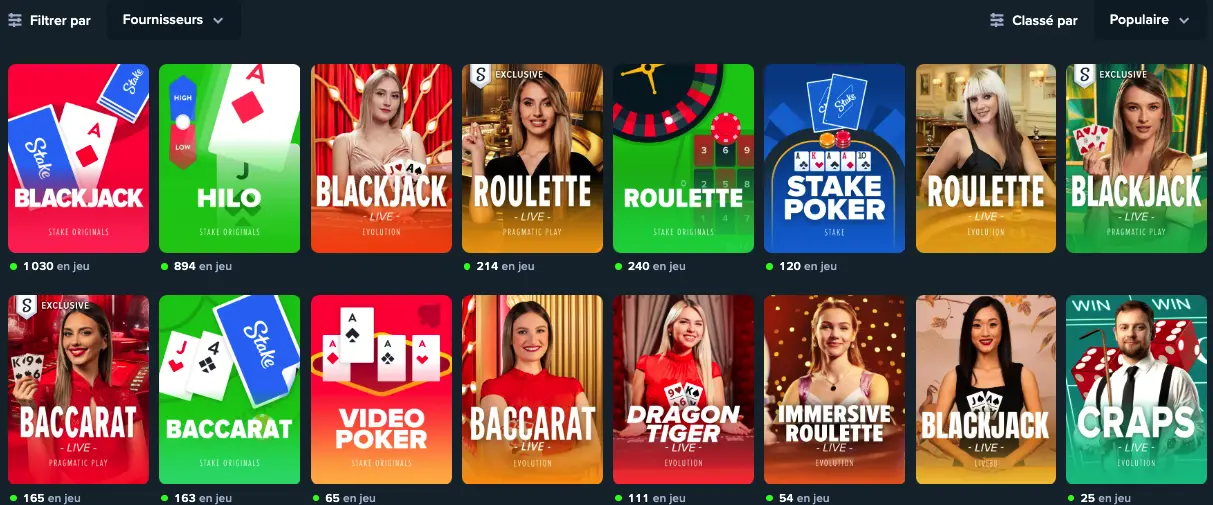 Jeux de table classiques disponibles sur Stake Casino