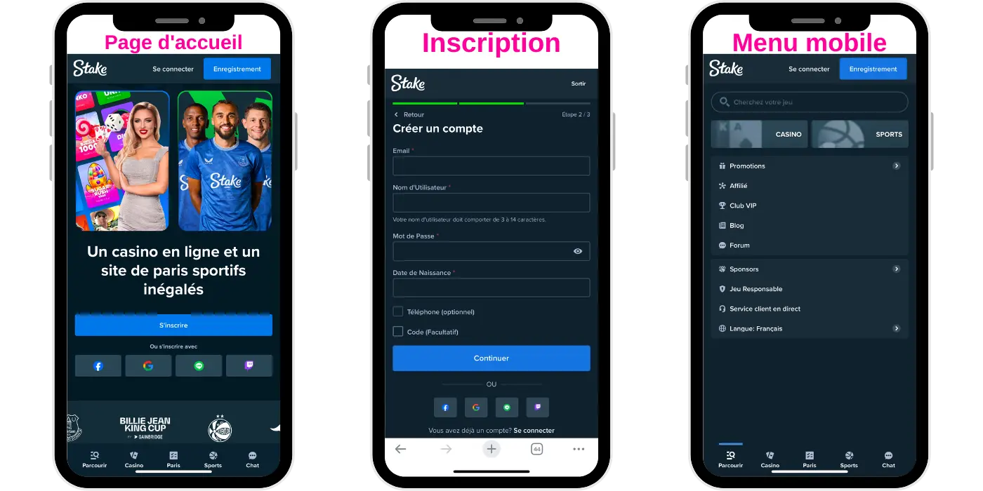 Interface mobile intuitive du casino Stake