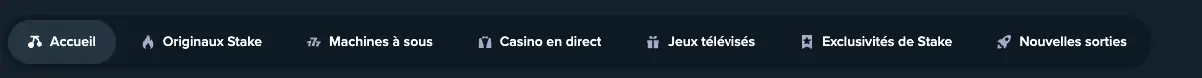 Catégories de jeux variées sur Stake Casino