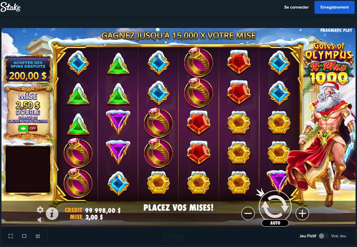 Machine à sous Gates Of Olympus en mode démo disponible sur Stake