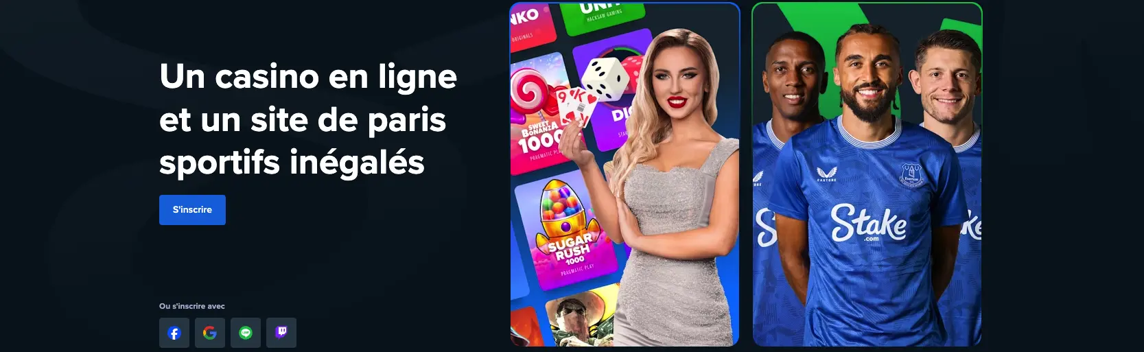 Page d'accueil de Stake avec menu et jeux en vedette